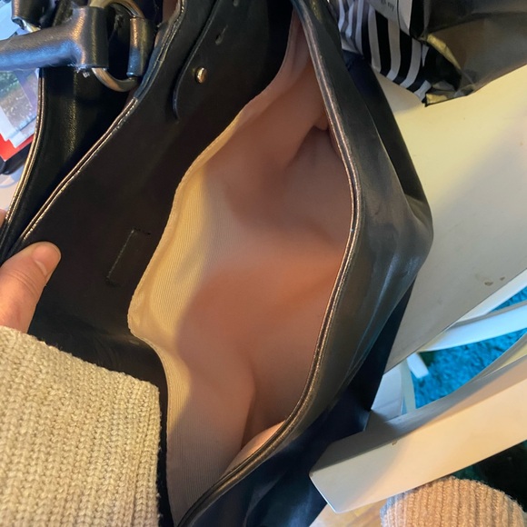 Large Black Leather Ann Taylor Satchel with Brass Hardware - Picture 3 of 10